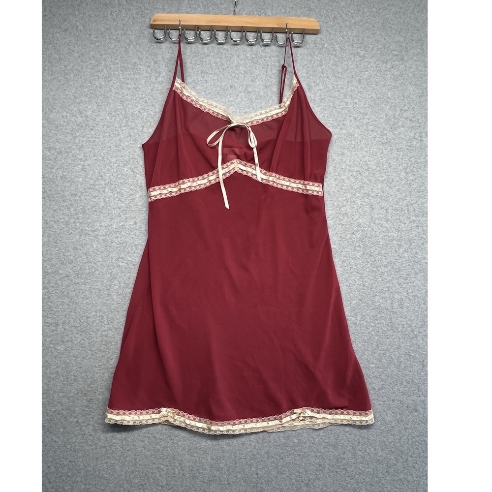 Victorias Secret vtg Y2K Red Babydoll Camisole Slip Lg Ribbon Milkmaid Lace